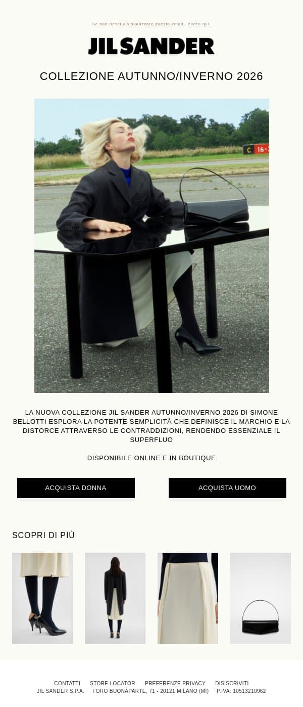 Collezione Autunno/Inverno 2026 email from Jil Sander screenshot