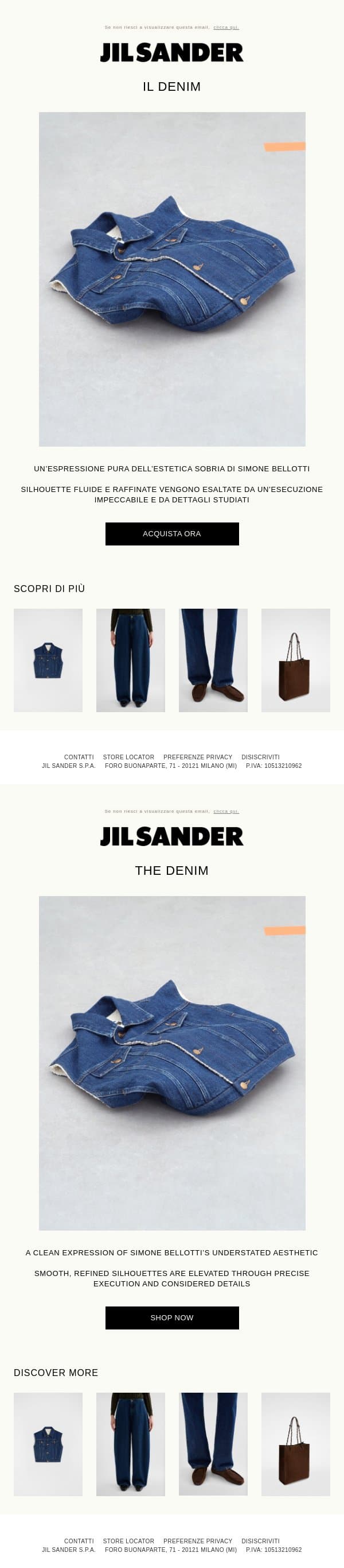 JIL SANDER DENIM email from Jil Sander screenshot