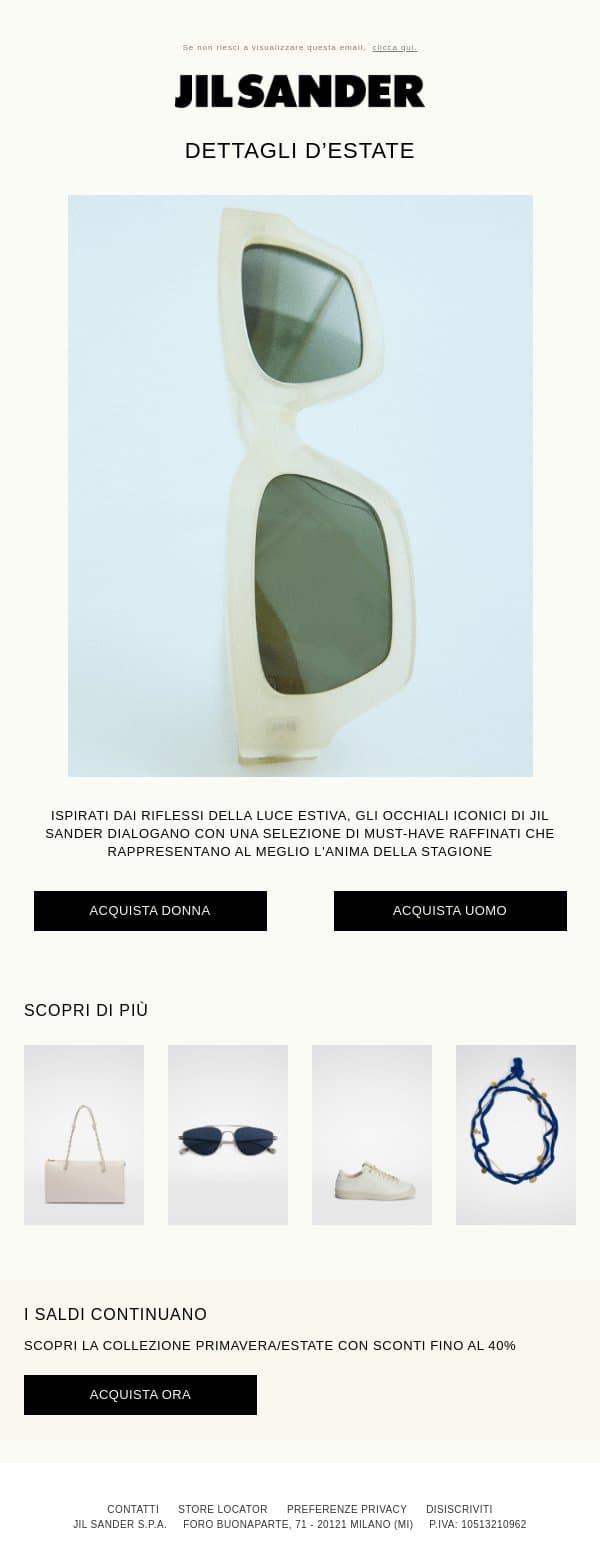 Uno sguardo sull’estate email from Jil Sander screenshot