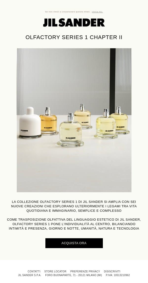 Un nuovo capitolo per Olfactory Series 1 email from Jil Sander screenshot
