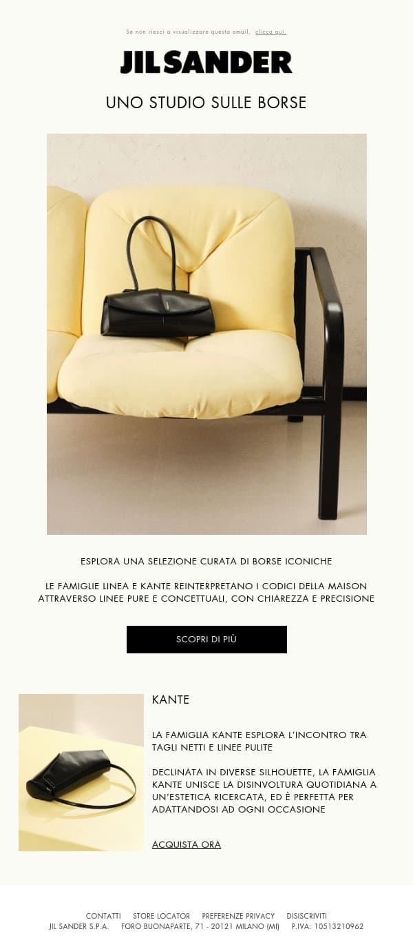 Jil Sander Icon: uno studio sulle borse email from Jil Sander screenshot