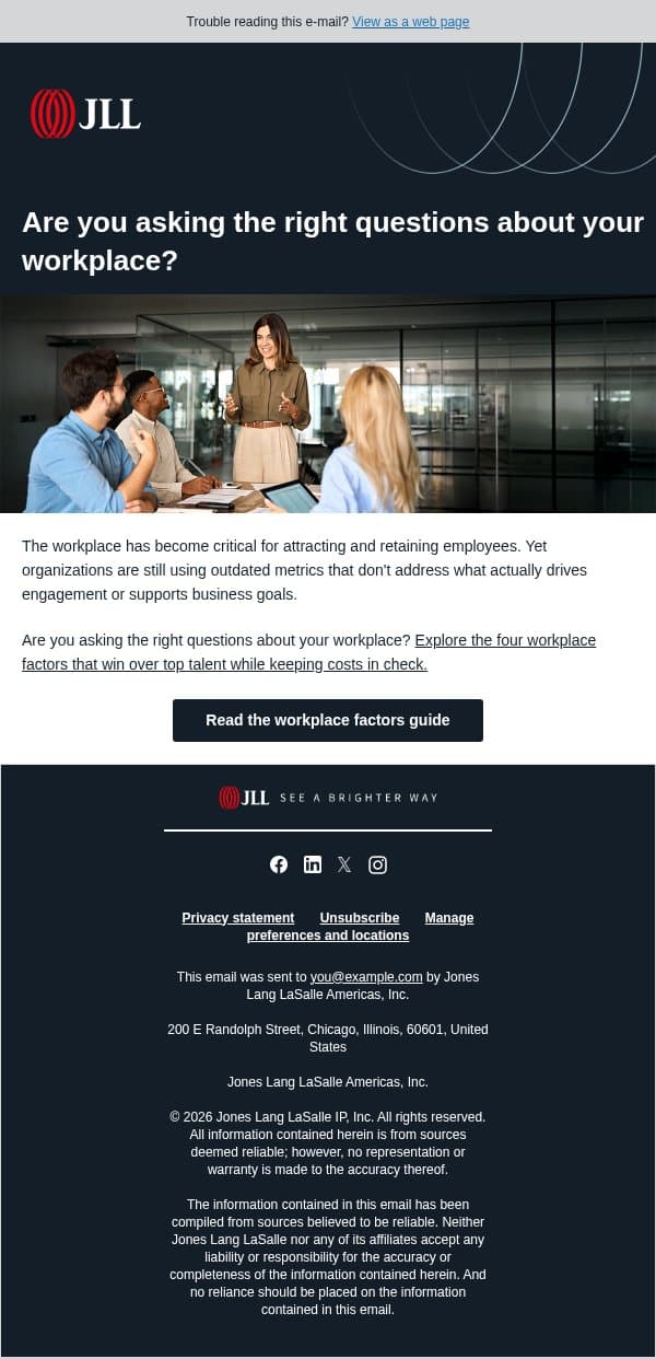 Are you asking the right workplace questions? email from JLL screenshot