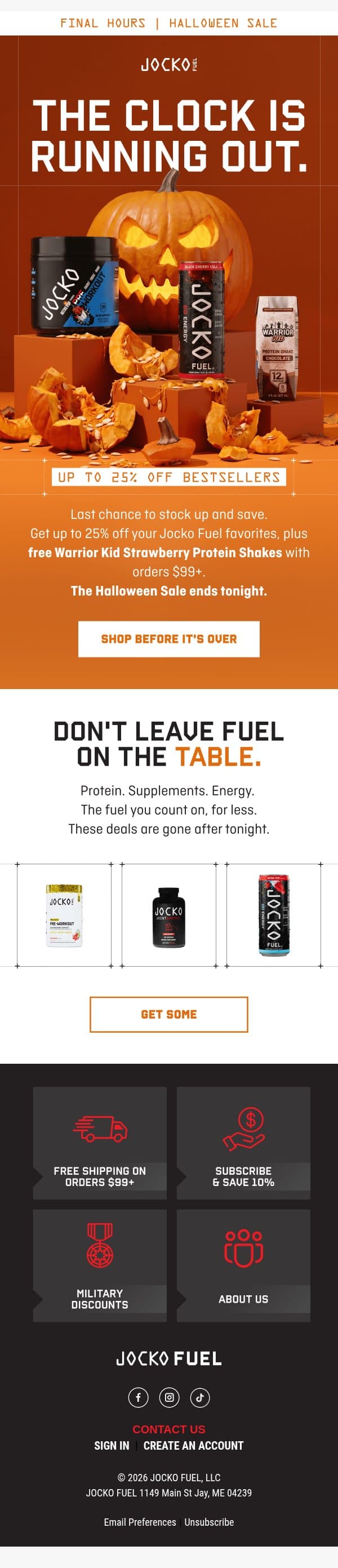 ENDS TONIGHT: Up to 25% OFF ⏳ email from Jocko Fuel screenshot