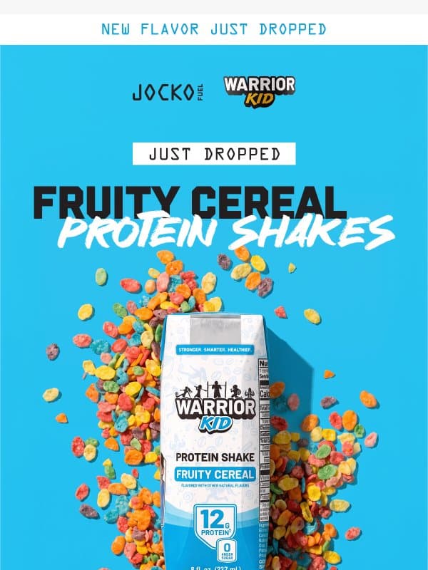 NEW! Warrior Kid Fruity Cereal Protein Shakes Just Dropped. 🥣 email from Jocko Fuel