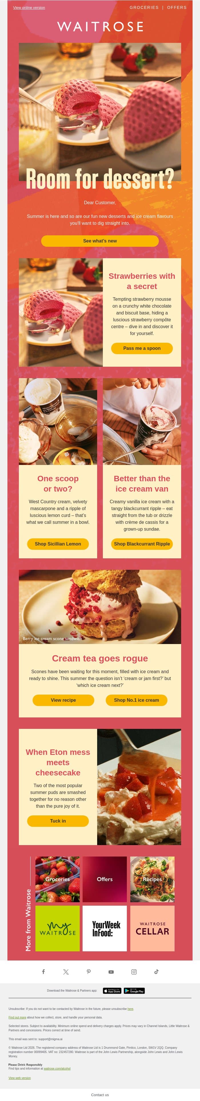 Summer days call for ice cream 🍦 email from John Lewis screenshot