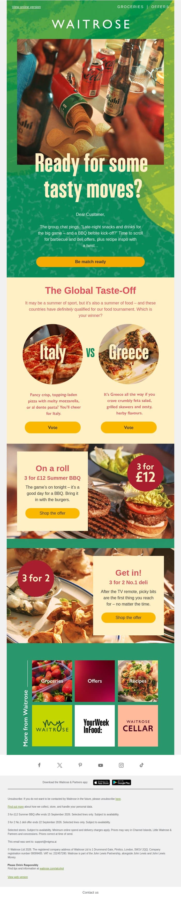 Get ahead of the game with snacks & drinks ⚽ email from John Lewis screenshot