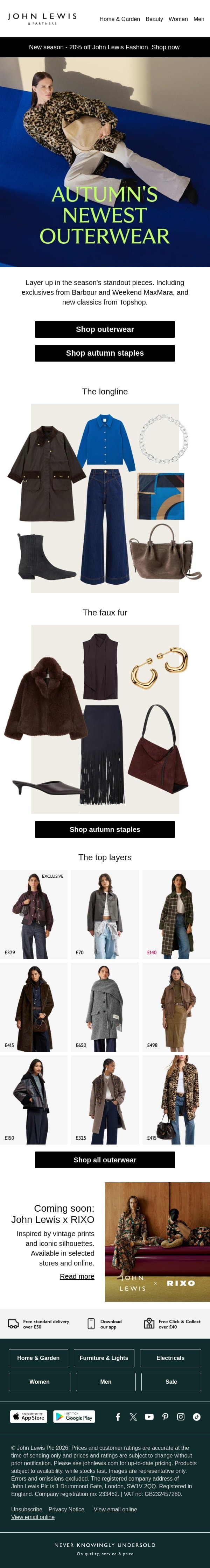 How to style your outerwear for the season email from John Lewis screenshot