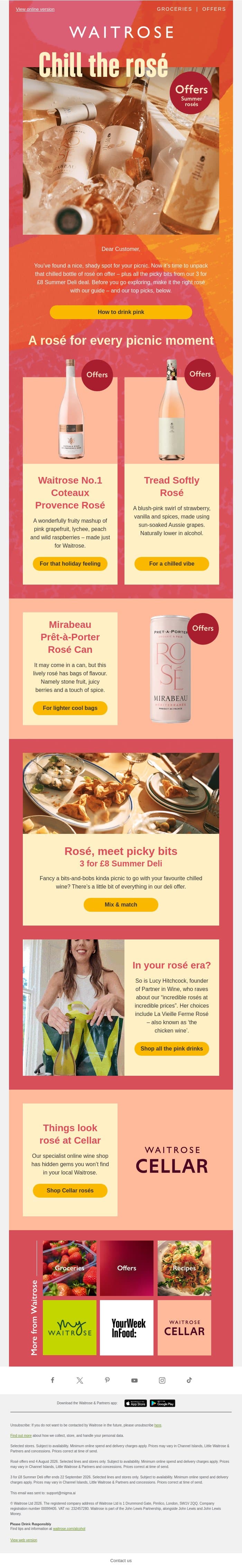 Shop and save with rosé offers email from John Lewis screenshot