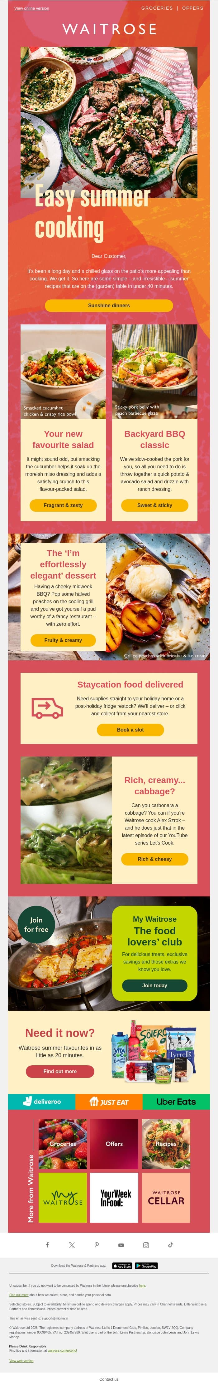 Wondering what to make for dinner? 🤔 email from John Lewis screenshot
