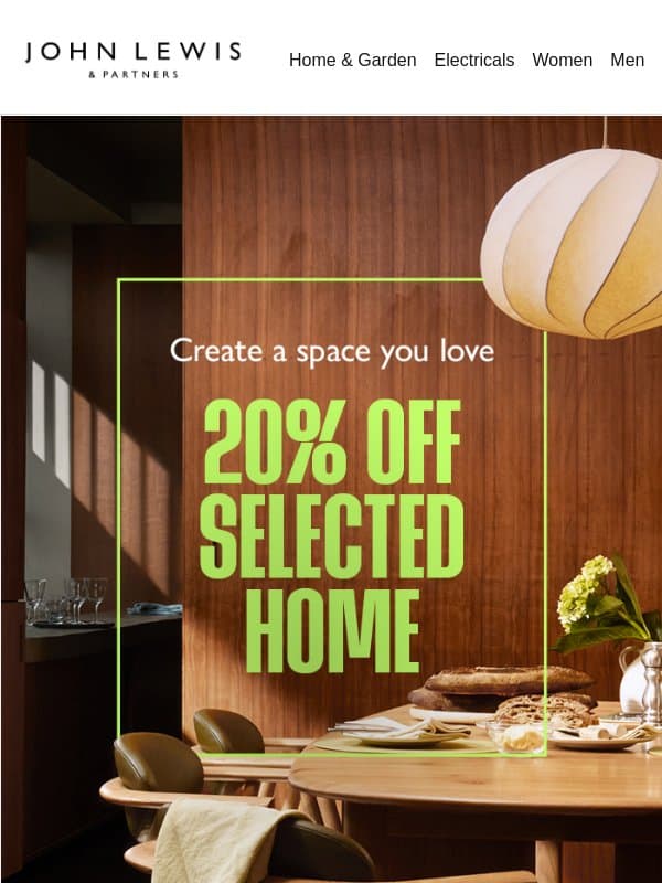 Get 20% off selected Home email from John Lewis
