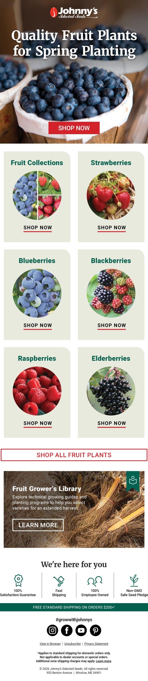 Order Fruit Plants Early email from Johnny's Selected Seeds screenshot