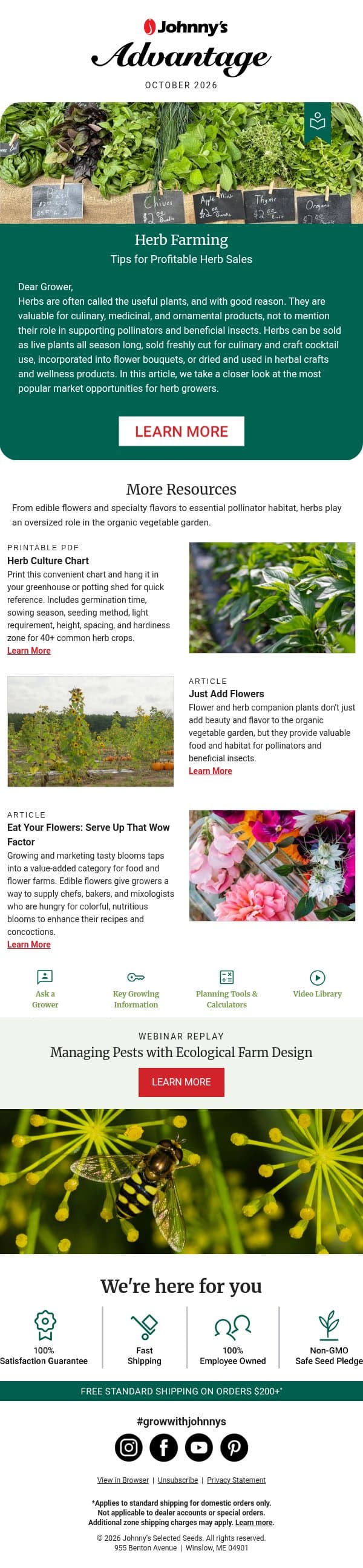 Herb Production & Herb Farming | Johnny’s Advantage email from Johnny's Selected Seeds screenshot