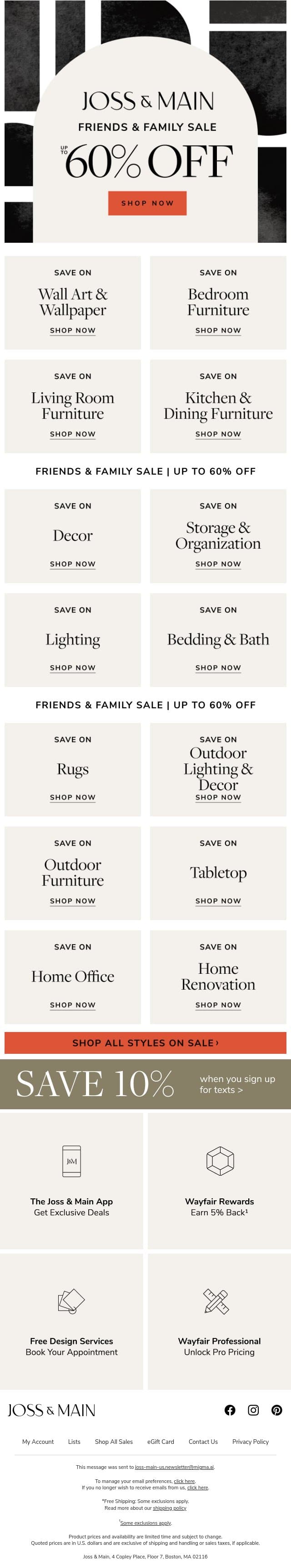 Hey, friend – here’s up to 60% off wall art & wallpaper email from Joss & Main screenshot
