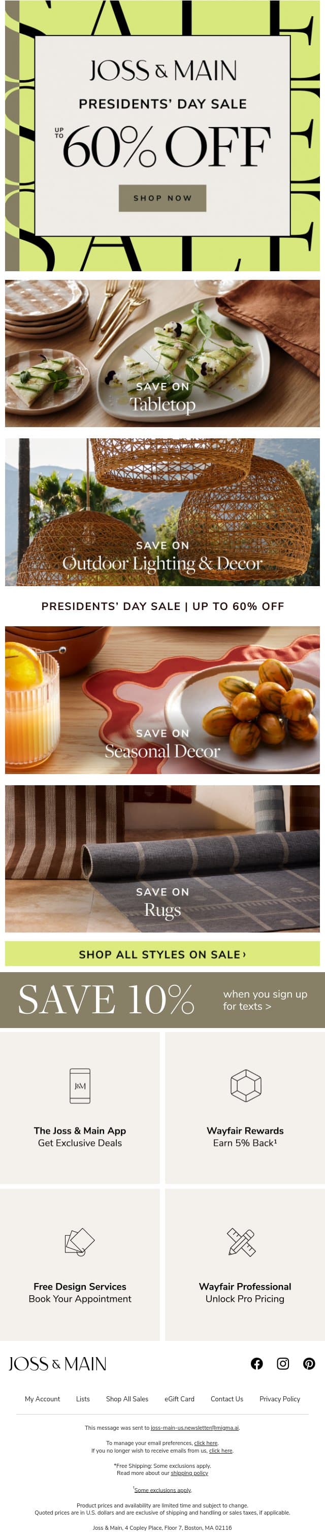 Tabletop ◊ Up to 60% off team favorites email from Joss & Main screenshot