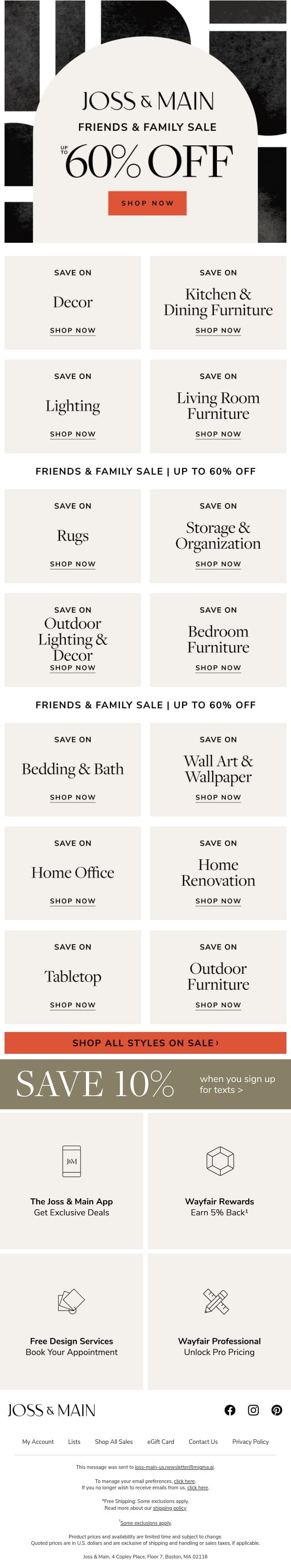 We thought you’d like up to 60% off decor email from Joss & Main screenshot