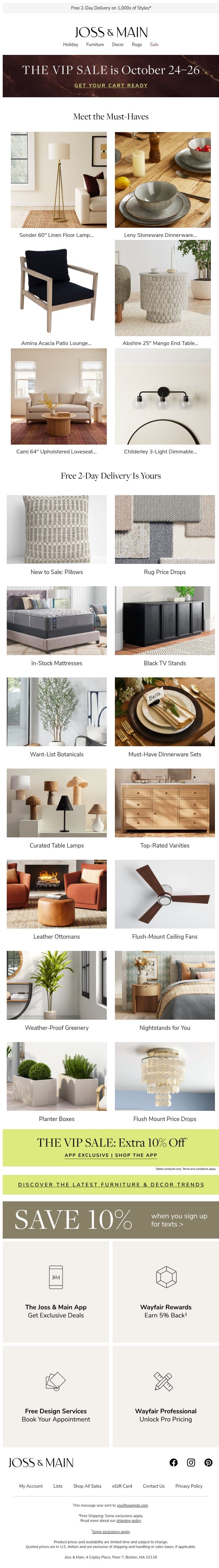 Is the sonder floor lamp your missing piece? email from Joss & Main screenshot