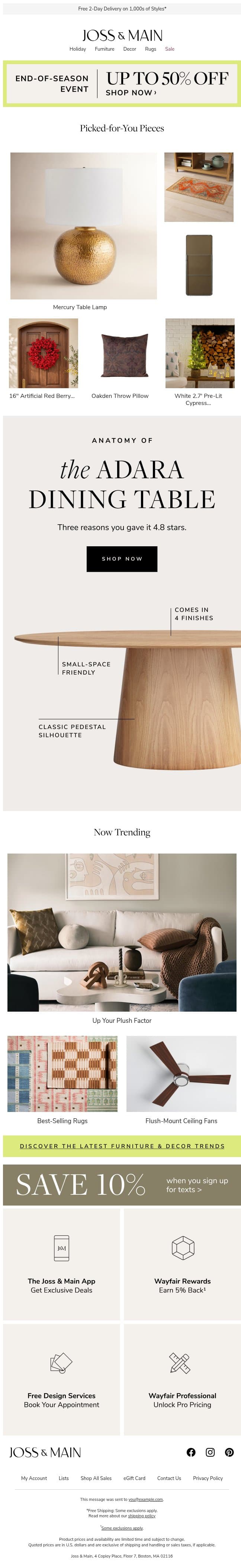 The mercury table lamp is trending big this week email from Joss & Main screenshot