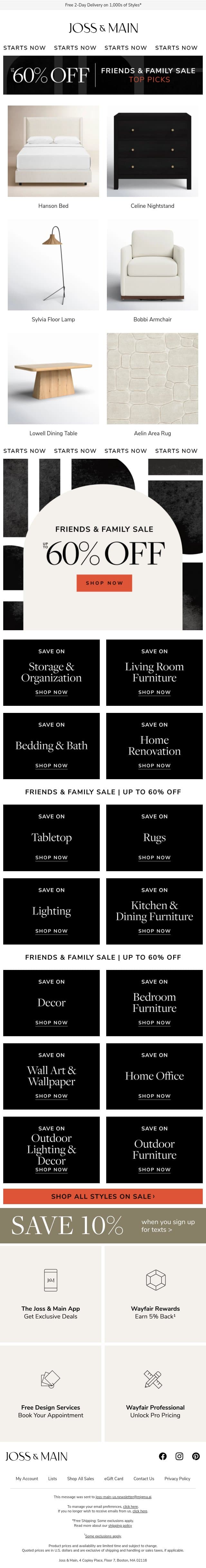 Since we’re friends → the Hanson Bed → up to 60% off email from Joss & Main screenshot
