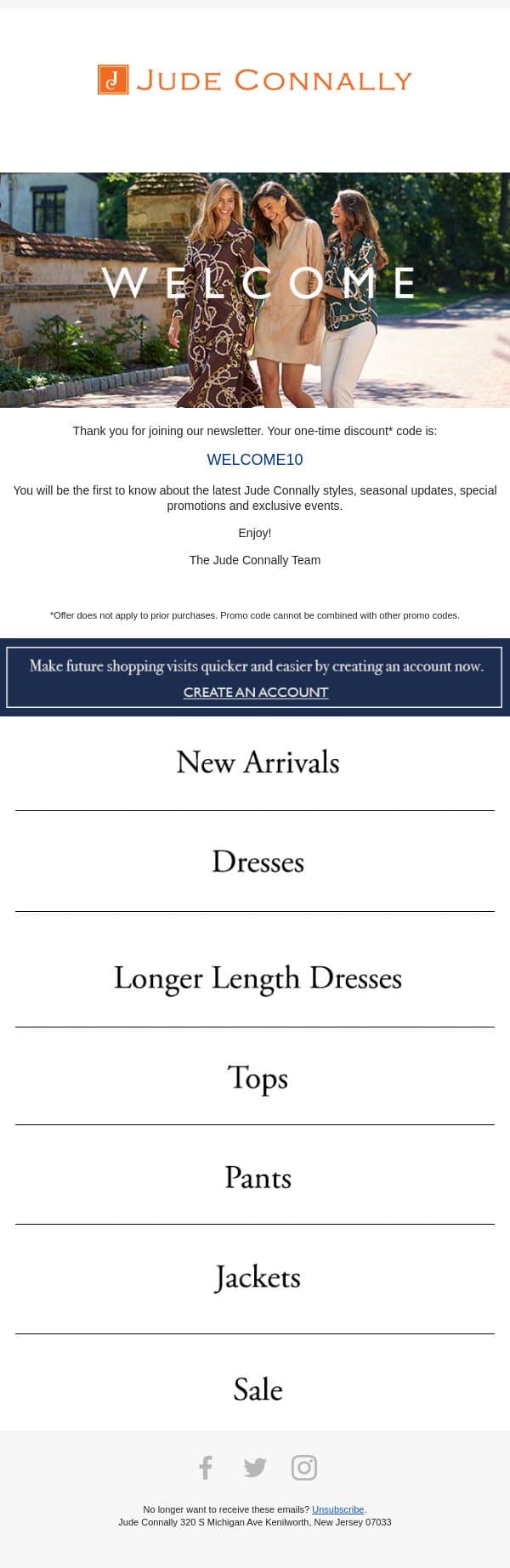 Thanks for signing up! email from Jude Connally screenshot