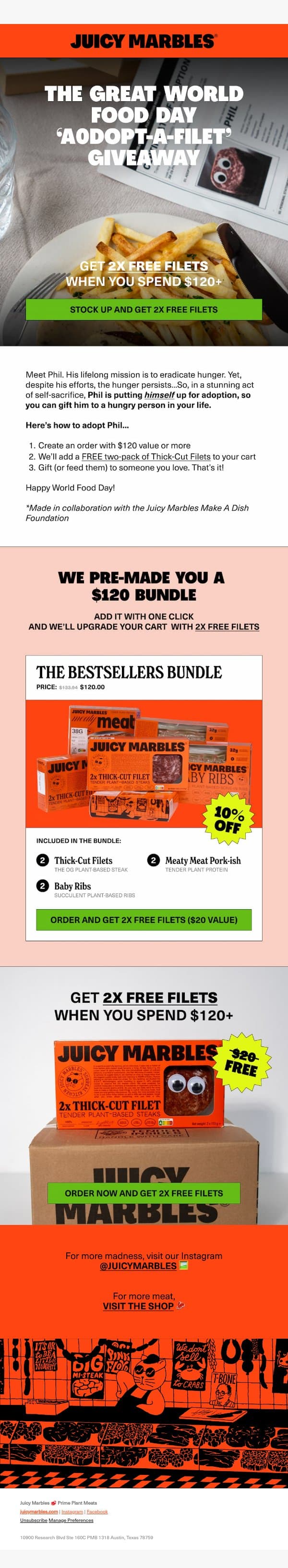 Here’s a free filet. Now give it away! email from Juicy Marbles screenshot
