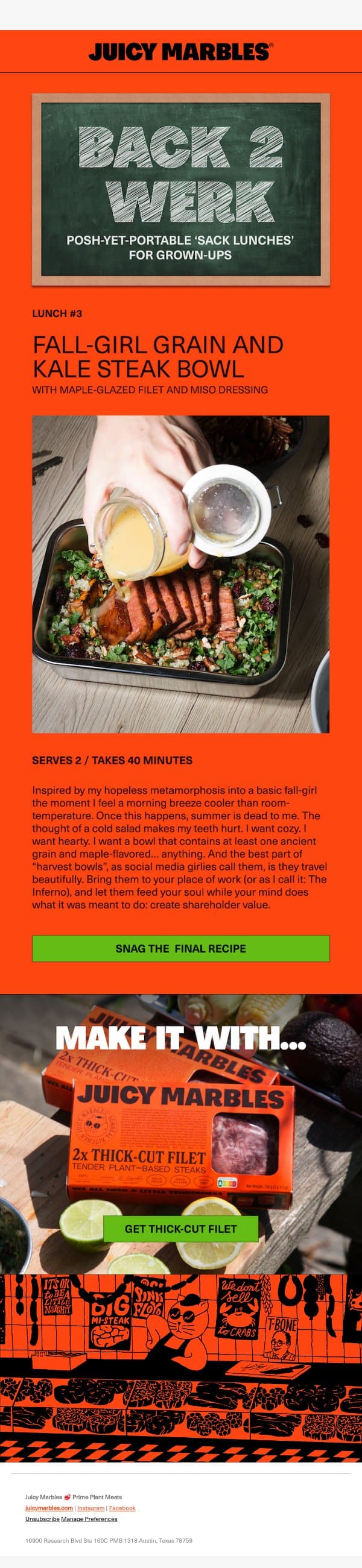 🥗 Grains? Kale? Steak? OH MY email from Juicy Marbles screenshot