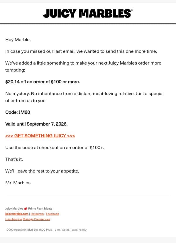 You might’ve missed this email from Juicy Marbles screenshot