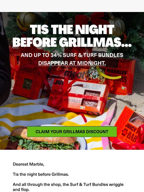 π 34% off SURF & TURF bundles *vanish* tonight email from Juicy Marbles