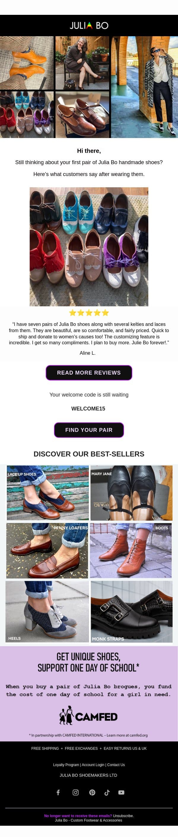 Come back and explore 👠 email from Julia Shoemakers screenshot