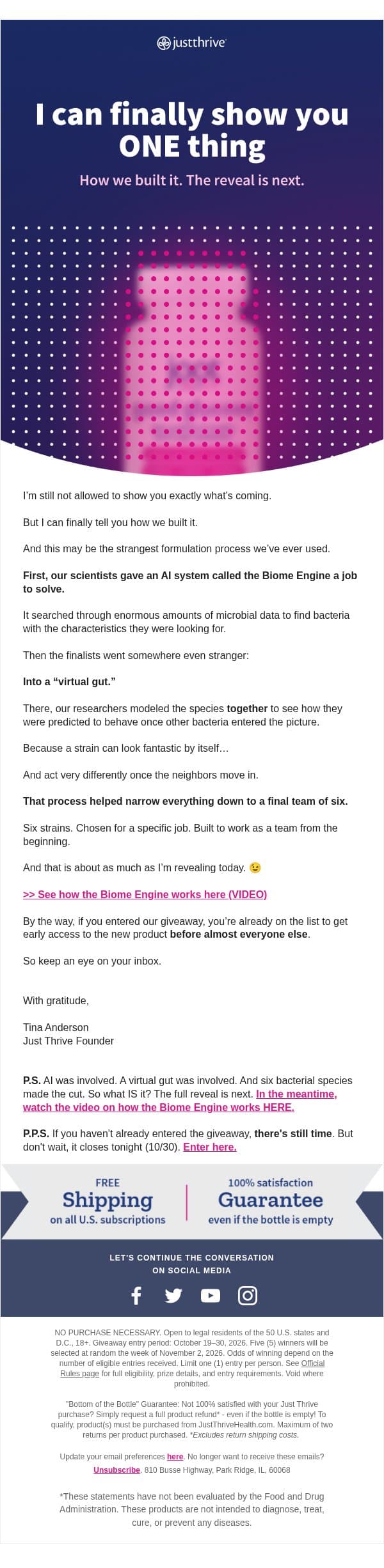 We built this inside a virtual gut first email from Just Thrive screenshot