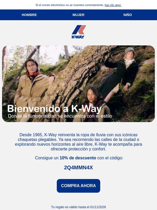 Bienvenidos a K-Way email from K-Way