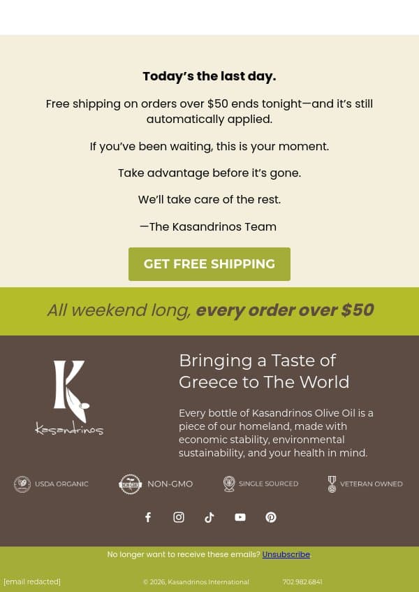 LAST DAY: Free Shipping π email from Kasandrinos screenshot