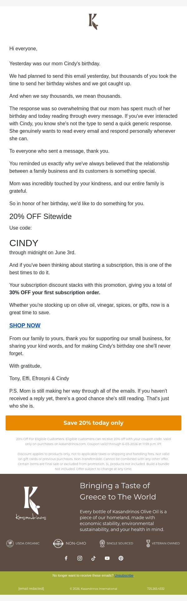 You flooded Mom's inbox ❤️ email from Kasandrinos screenshot