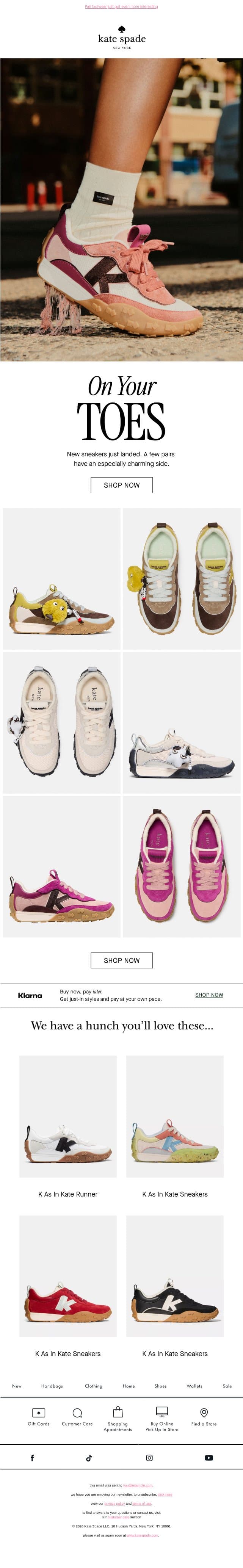 Sneakers worth sharing email from Kate Spade screenshot