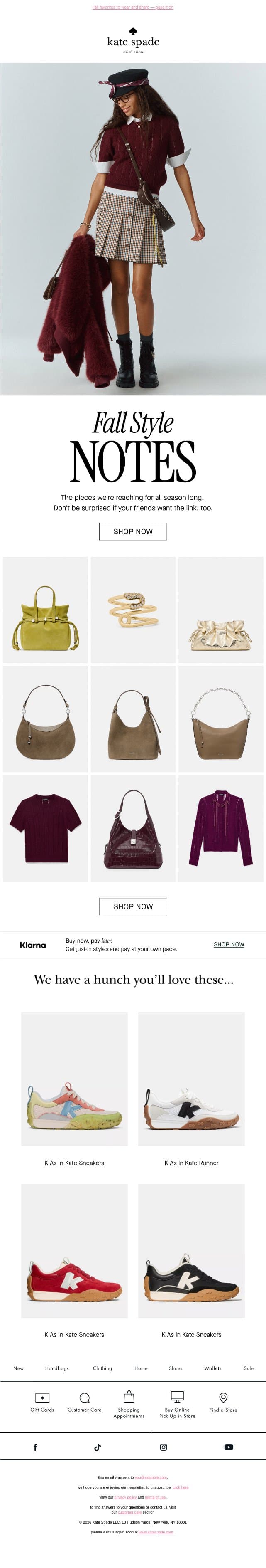 What to wear now email from Kate Spade screenshot