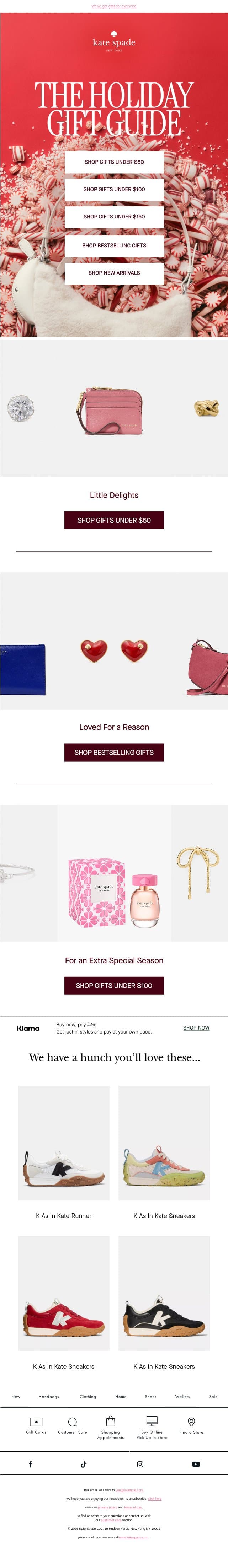 The Holiday Gift Guide is here! 🎁 email from Kate Spade screenshot