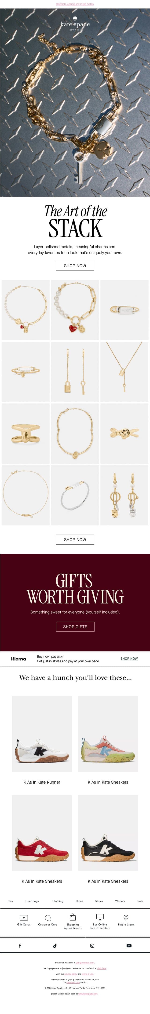 A study in stacking email from Kate Spade screenshot