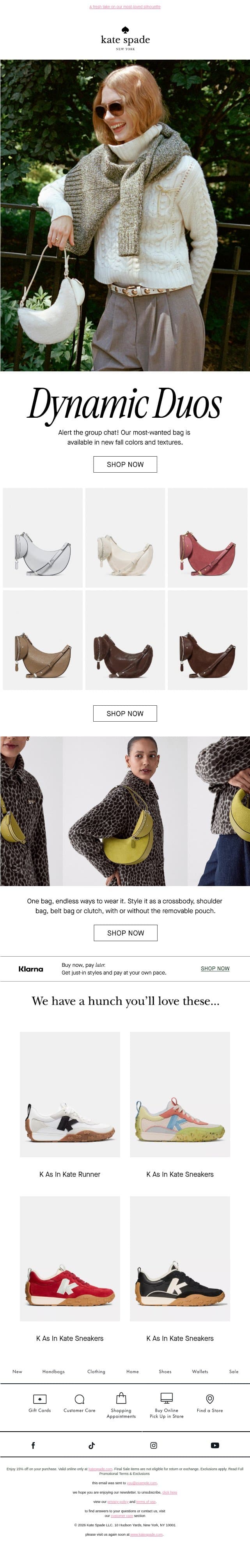 Duo's fall refresh email from Kate Spade screenshot