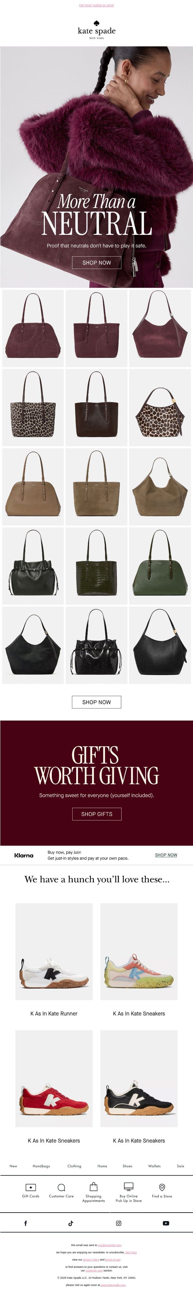 A new take on neutrals email from Kate Spade screenshot