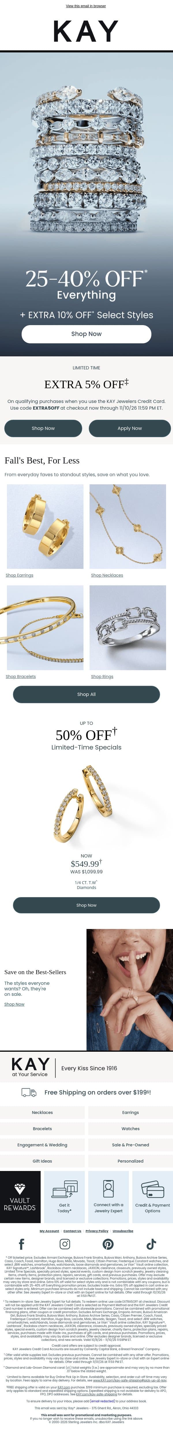 Make Way for 25-40% OFF* + EXTRA 10% OFF* Select Styles email from Kay Jewelers screenshot