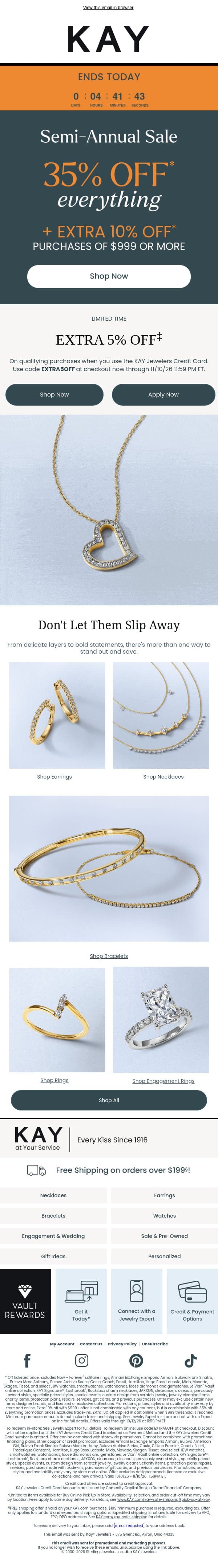 Before your day's overš Shop the Semi-Annual Sale email from Kay Jewelers screenshot