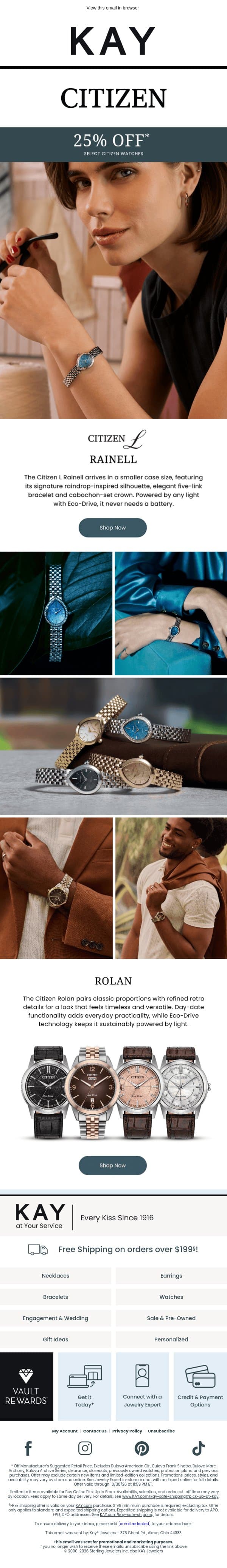 Get 25% OFF* Select Citizen Watches ⌚ email from Kay Jewelers screenshot