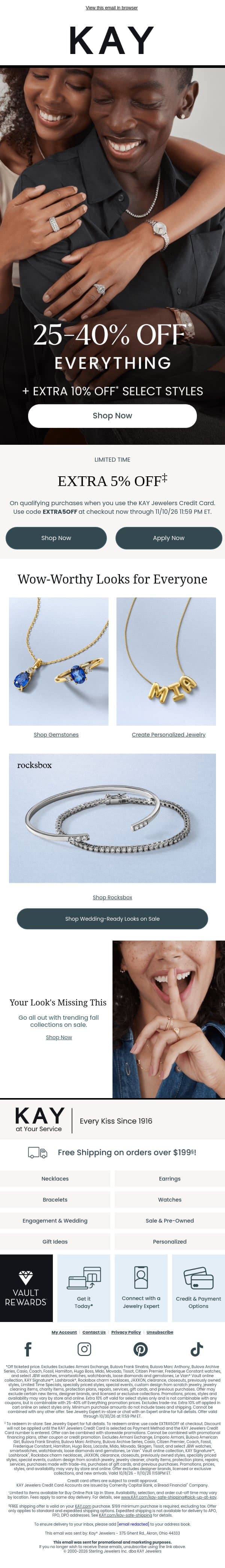 On NOW ๐ The Savings Era Is Here email from Kay Jewelers screenshot