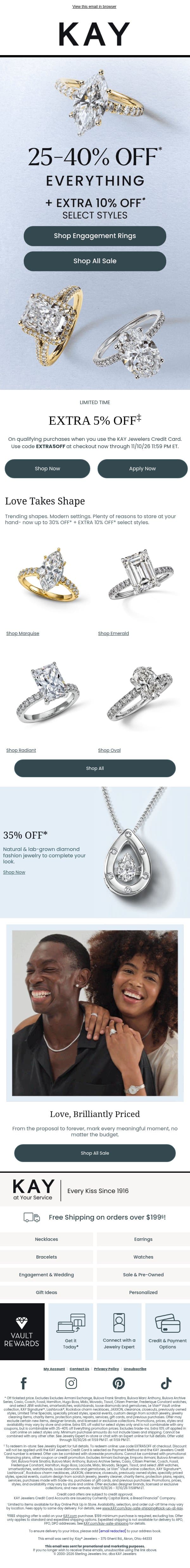 💍 Say ‘Yes’ to Saving! 25-40% OFF* + Extra 10% OFF* Select Styles email from Kay Jewelers screenshot