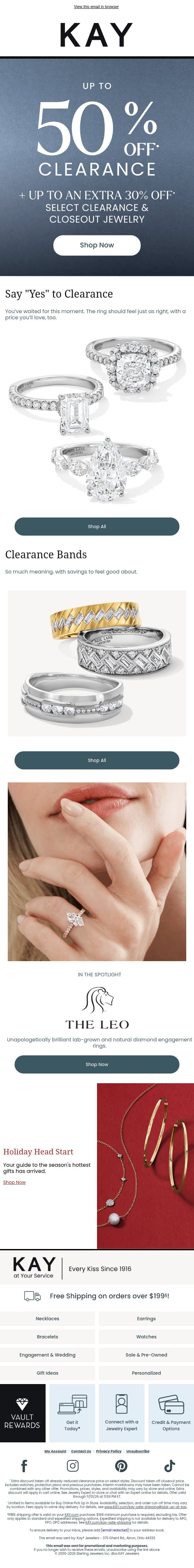 Up to 50% OFF• Select Clearance + EXTRA Savings 👀 email from Kay Jewelers screenshot