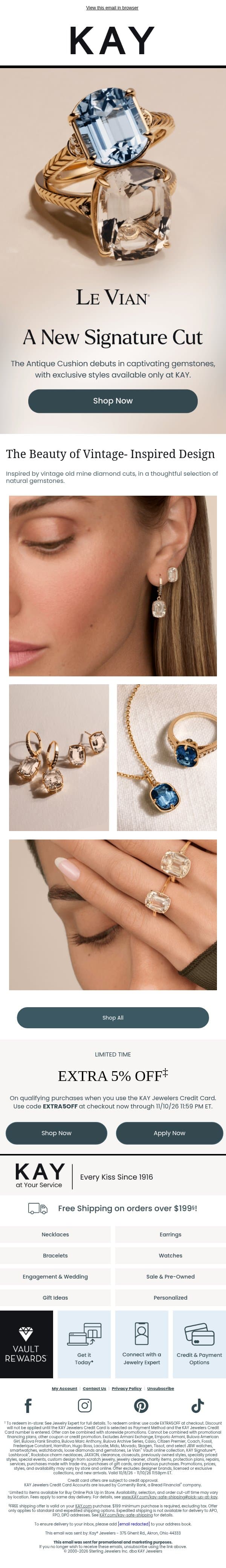 NEW π Exclusive Le Vian Antique Cushion Styles at KAY email from Kay Jewelers screenshot