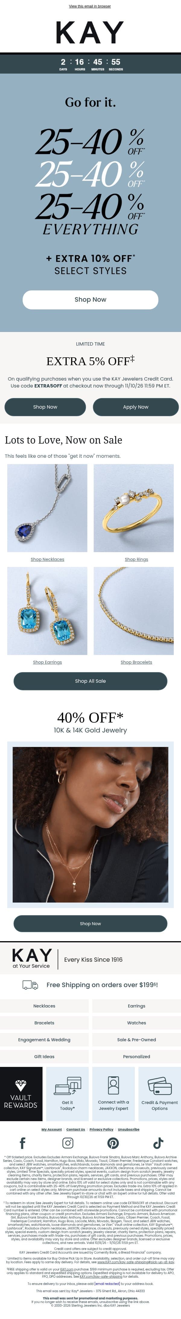 Get 25-40% OFF* + EXTRA 10% OFF* Select Styles π email from Kay Jewelers screenshot