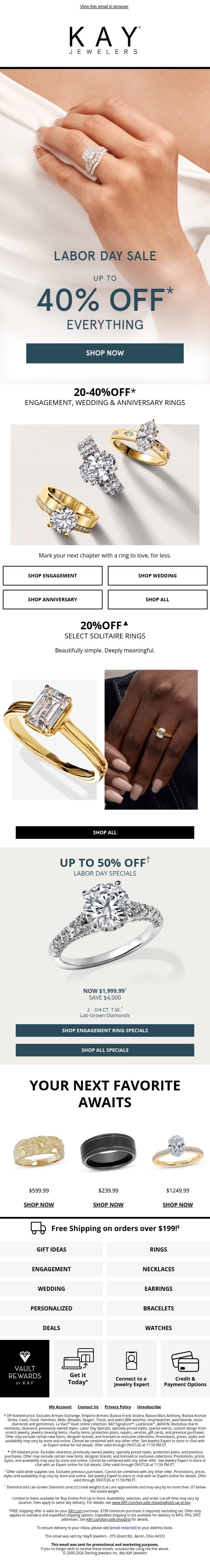 ✨ Get Up to 50% OFF select Labor Day specials! email from Kay Jewelers screenshot