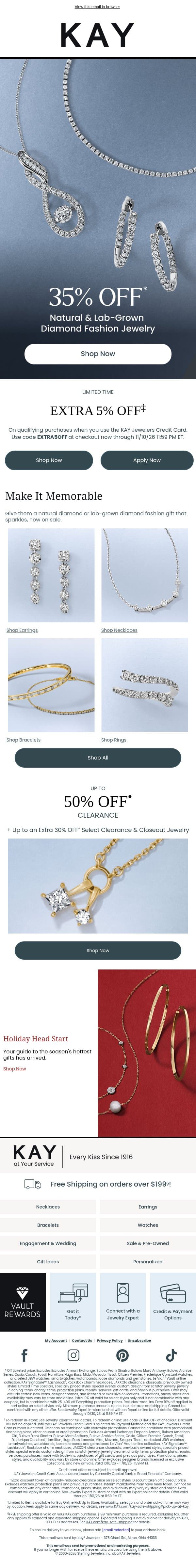 Major Sparkle. Major Savings. 💎 Diamonds on SALE email from Kay Jewelers screenshot