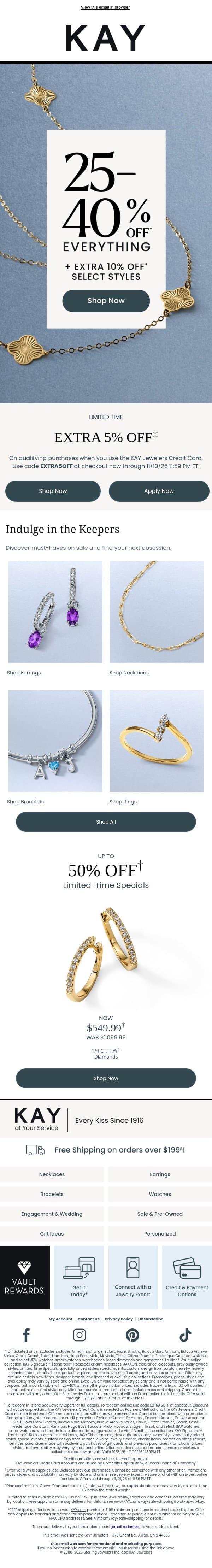 Starts NOW 🖤 This Sale is SO EXTRA email from Kay Jewelers screenshot