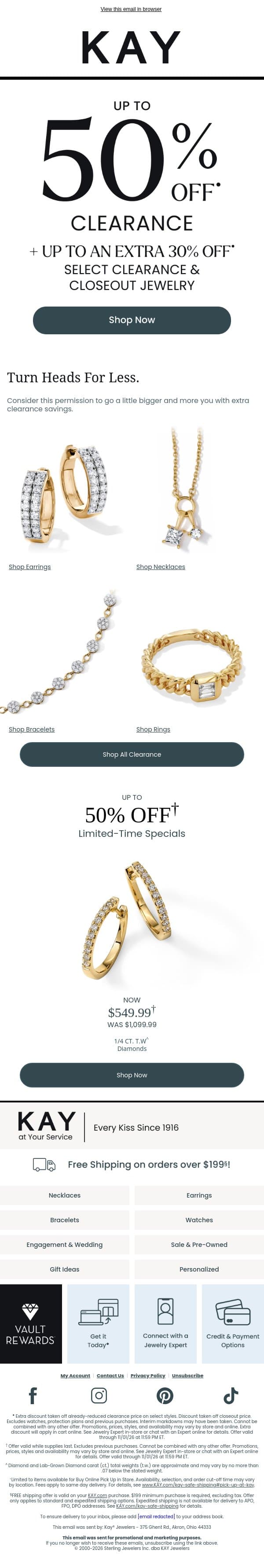 Shop Select Clearance Up to 50% OFF• 🔥 email from Kay Jewelers screenshot